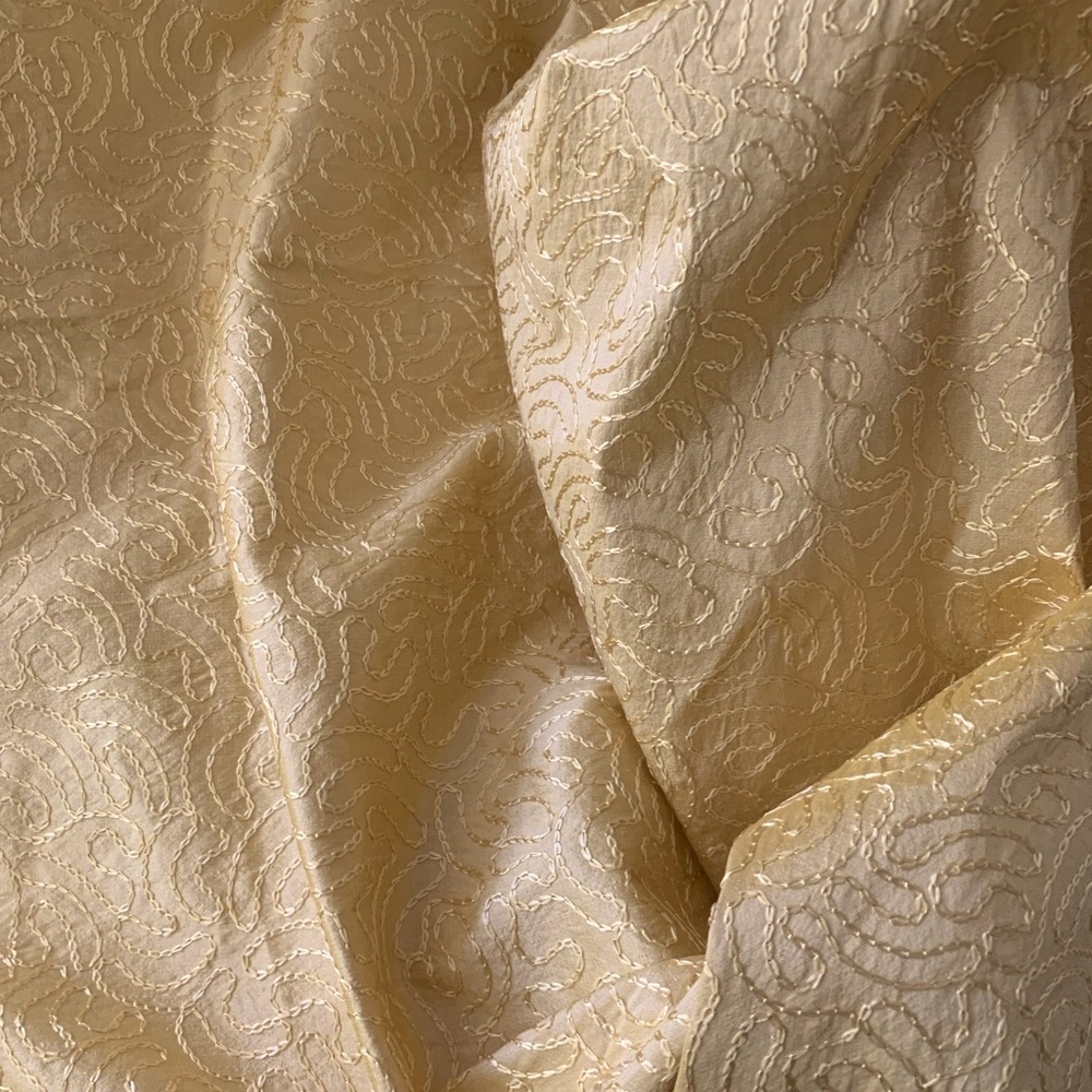 Vintage Kravet Couture Embroidered Silk Fabric Butter